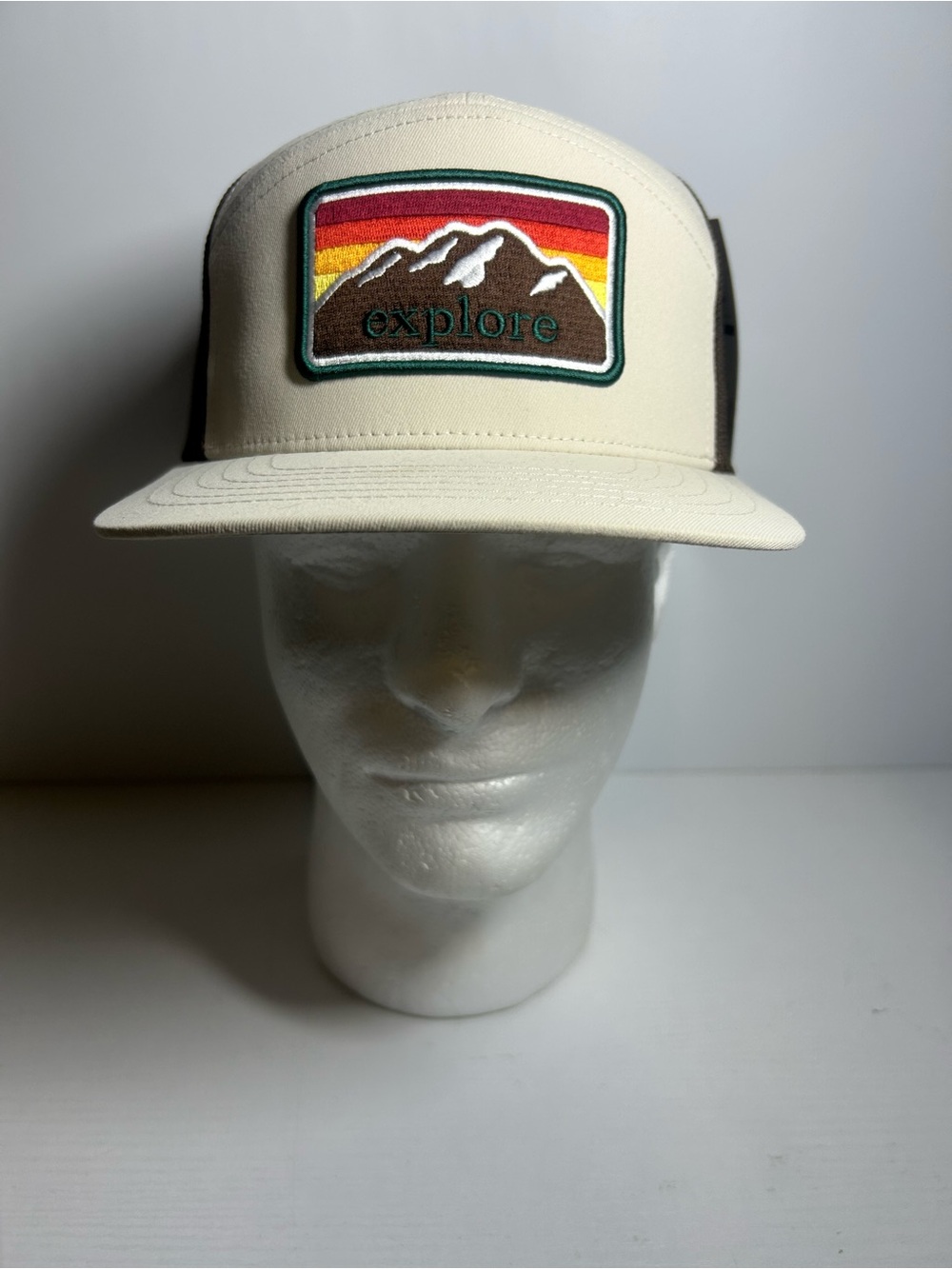 Explore Patch Trucker Hat - Cream/Brown